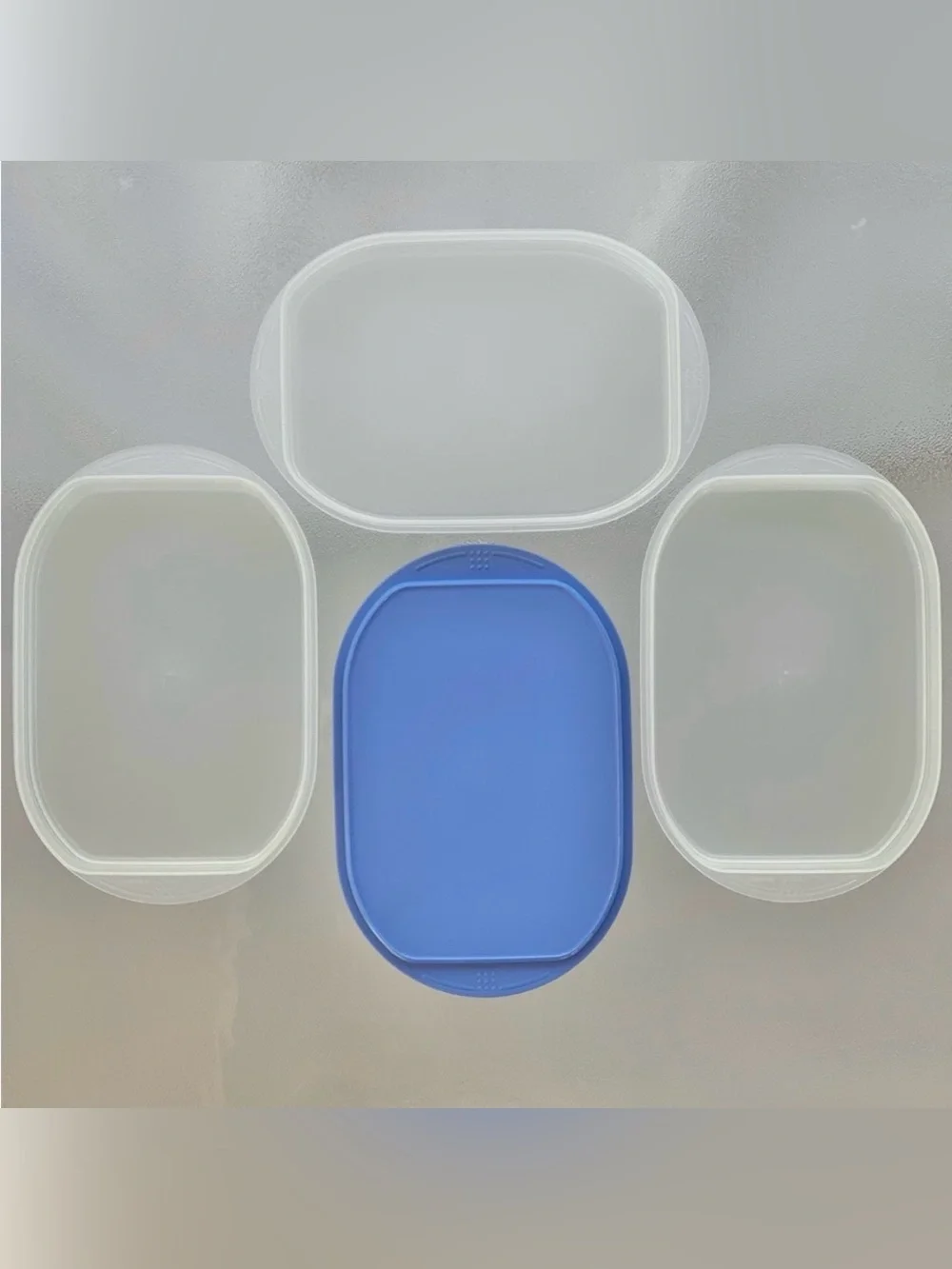 Tupperware Fridge Stackables Deli Meat Keeper 3 Stacking Trays with Blue Lid